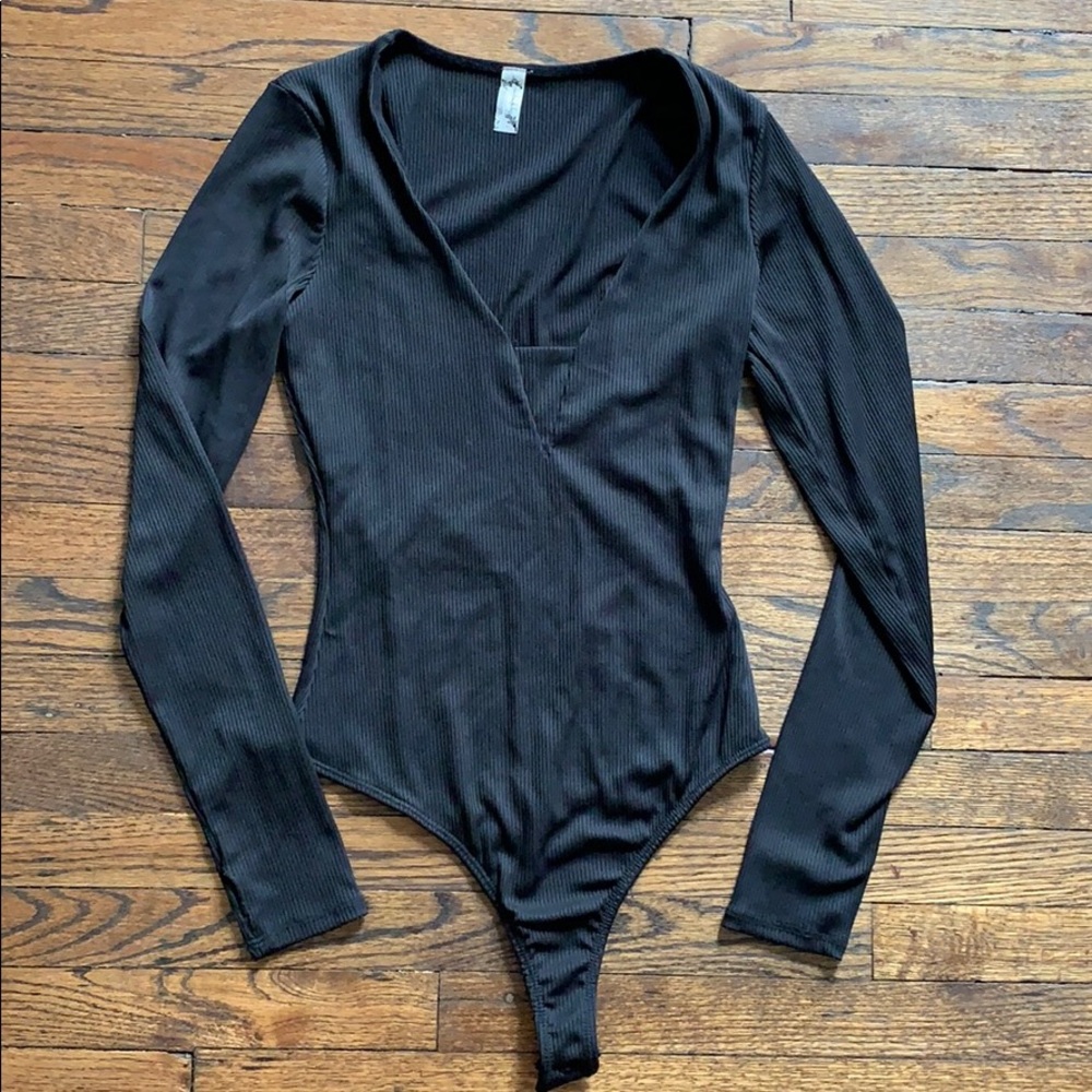 Free People black long-sleeve bodysuit